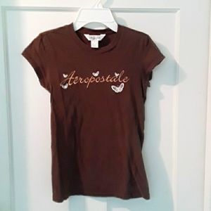 Brown Aeropostale Woman's sz S Cotton T-shirt with Butterflies